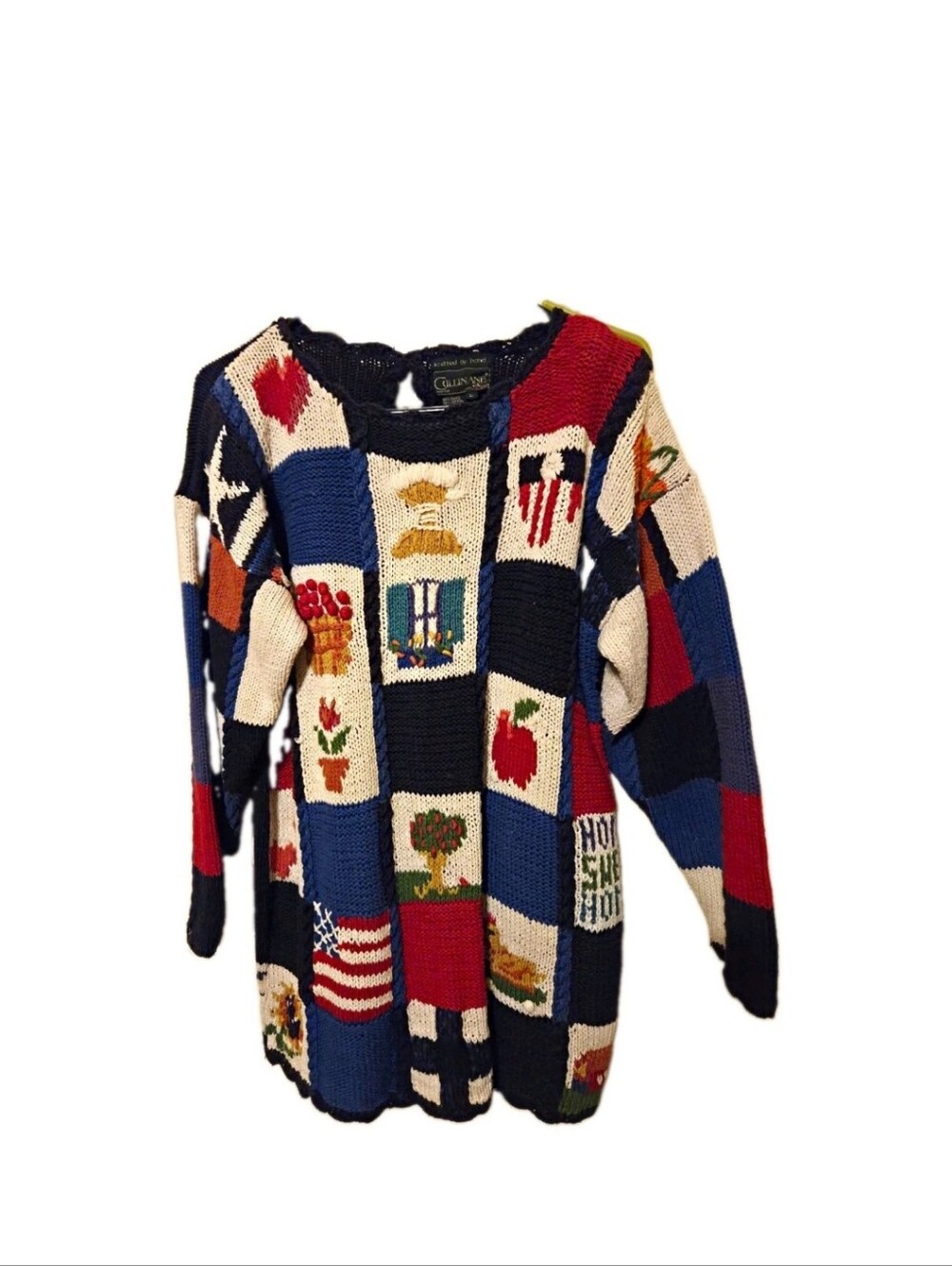 Cullinane Hand Knitted Americana Sweater Cottagecore Patriotic Farmhouse L